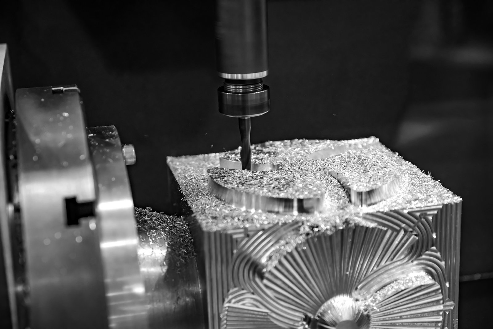 Metalworking CNC milling machine. Cutting metal modern processin